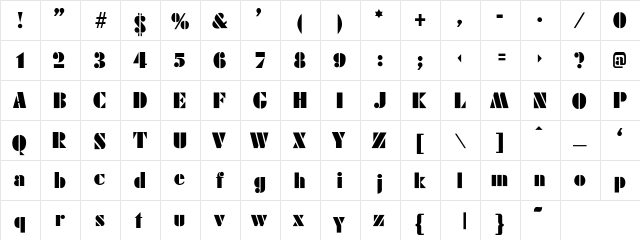 Belmar_Poster-L Regular  glyph index