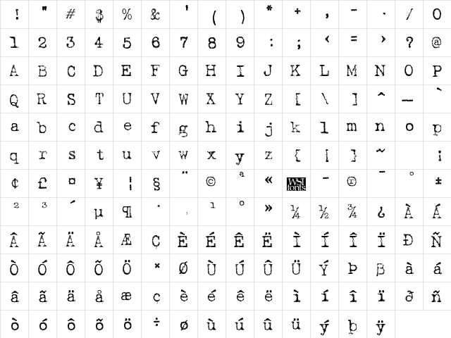 Linenstroke Regular  glyph index