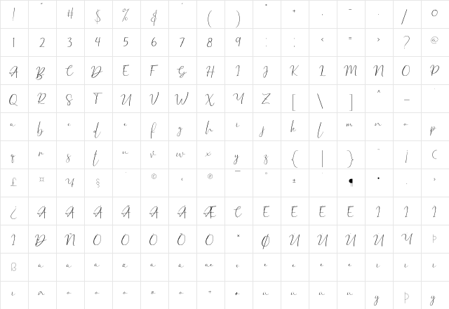 Violet Watson Regular  glyph index