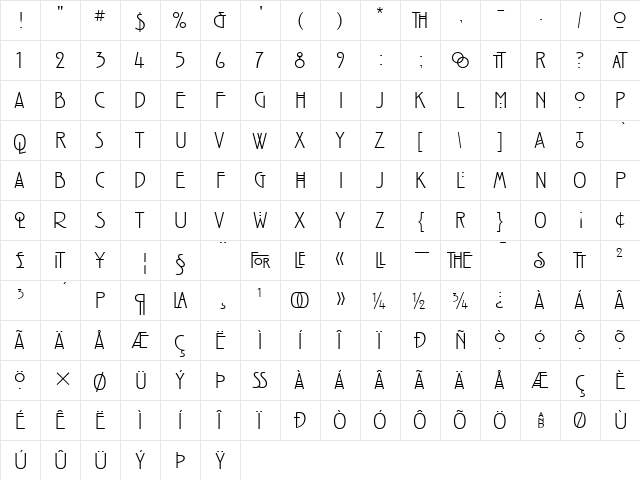 Inlaid Regular  glyph index