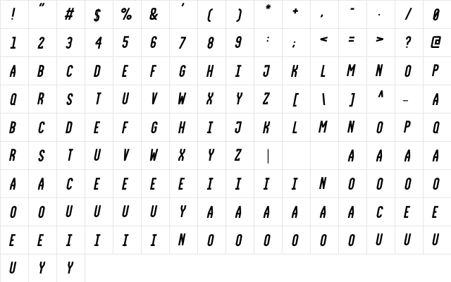 FrederickSans Italic  glyph index