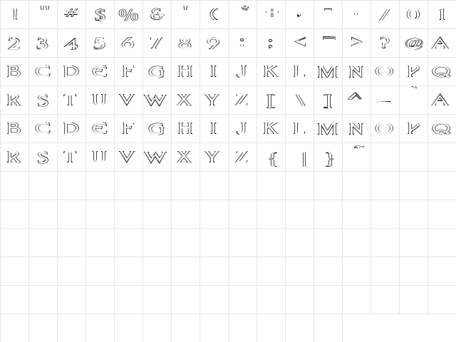 Patty 2 Regular  glyph index