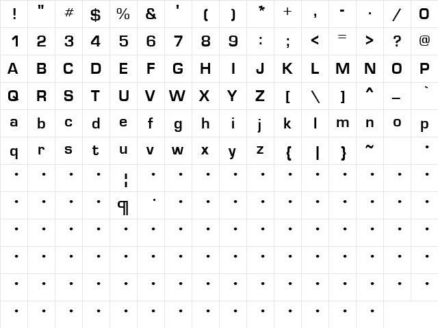 Green Mountain 15 Bold  glyph index