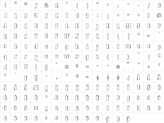 Avondale Outline Regular  glyph index