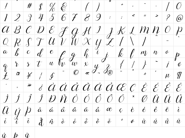 Lysandra Demo Regular  glyph index