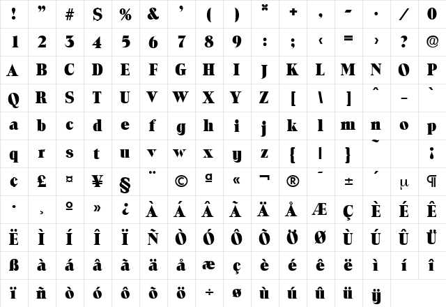 Toledo-Serial-Heavy Regular  glyph index