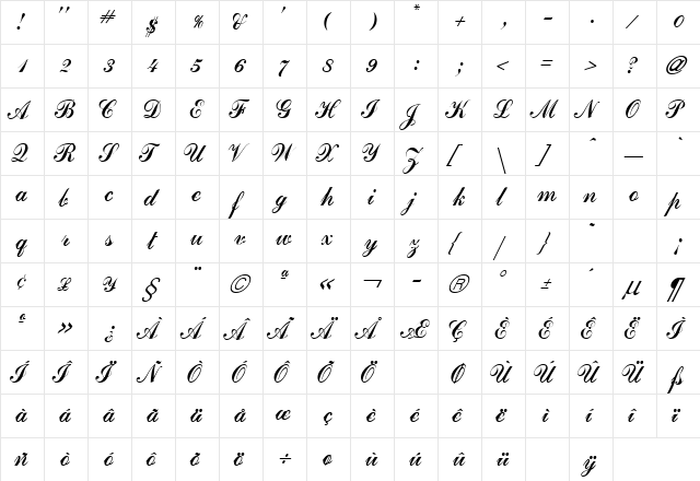 JournalScriptSSK Regular  glyph index