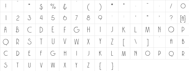 Brodo thin grunge Regular  glyph index