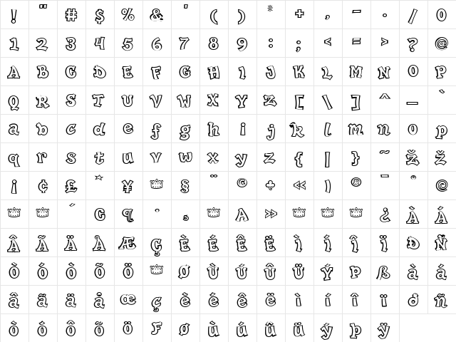 HipHop Regular  glyph index