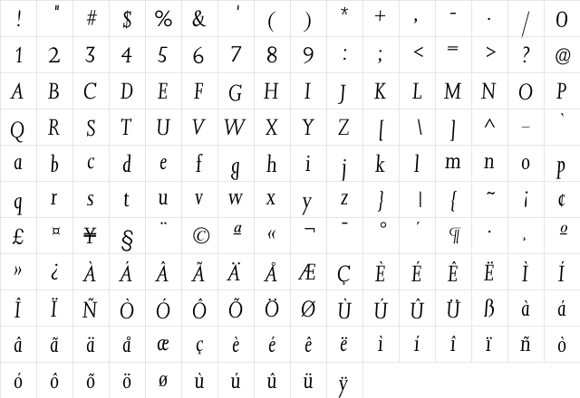 Ijessica Light  glyph index