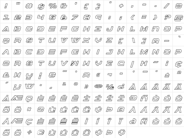 7th Service Engraved Italic Italic  glyph index