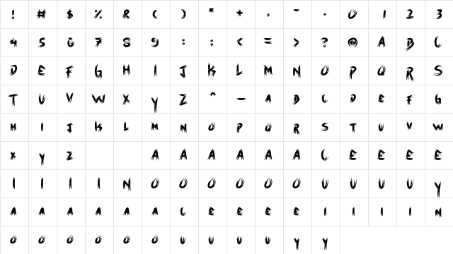 Halloweins Regular  glyph index