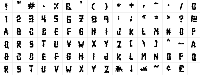 Zombie Apocalypse Regular  glyph index