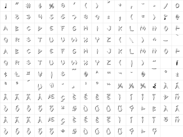 Argosy 3D 3D  glyph index