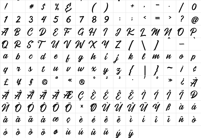 Vigrand Regular Regular  glyph index