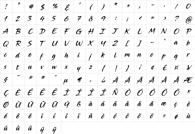 Midnight Drive Regular  glyph index