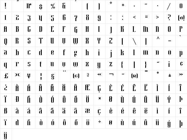 Asgard Annarr Regular  glyph index