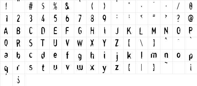NibblesCondensed Regular  glyph index