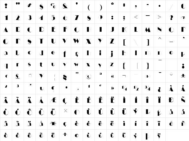 HarlemNights Regular  glyph index