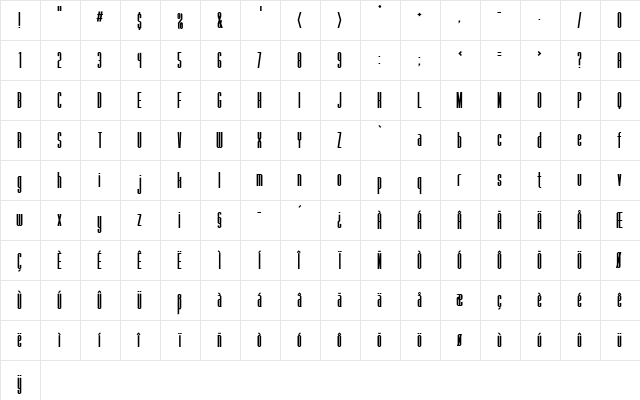 Fanatique Bold  glyph index