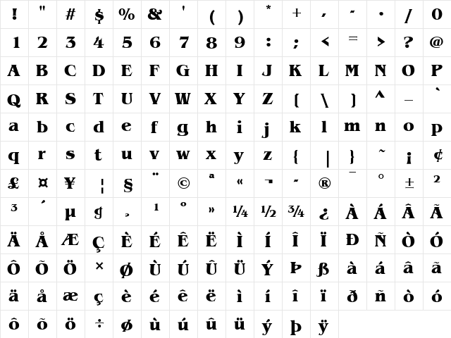 Benguiat Bold  glyph index