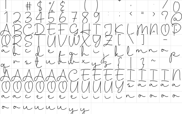 Muiden Castle Script Regular  glyph index