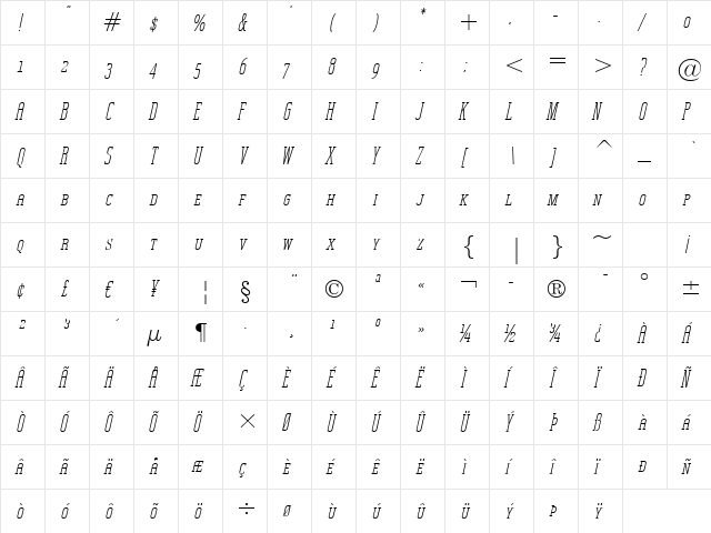Unknown Caller BTN SC Oblique  glyph index