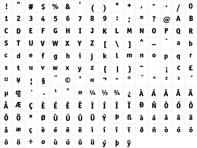 OfficinaSansITCStd ExtraBold  glyph index