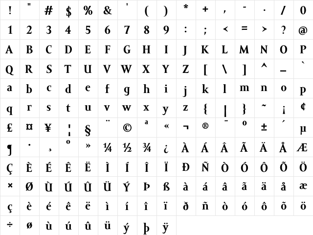 Amor Serif Text Pro Bold  glyph index