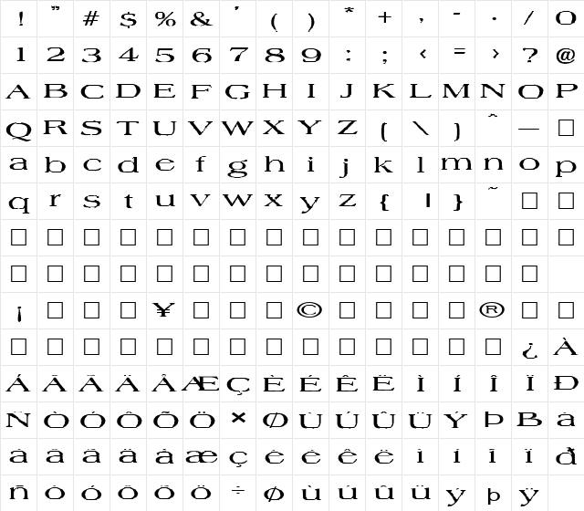 FZ ROMAN 22 EX Medium  glyph index