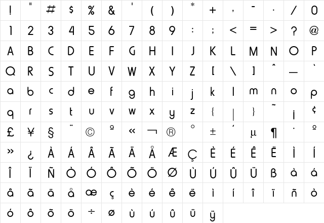 Harry Plain  glyph index