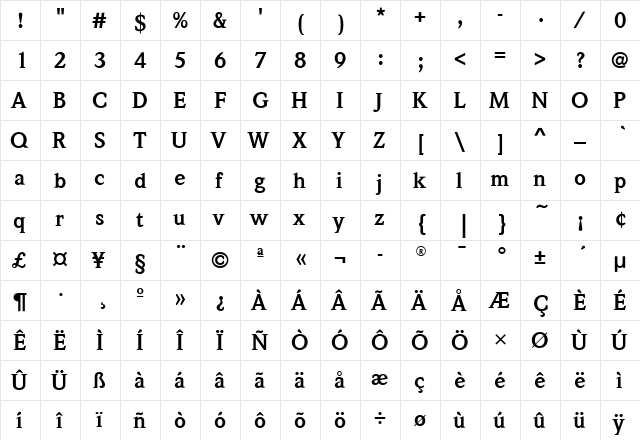 WeidemannITC Bold  glyph index