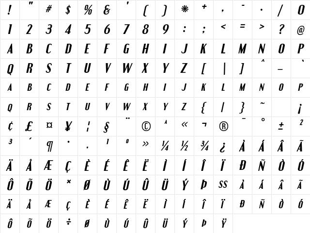 Engebrechtre Bold Italic  glyph index