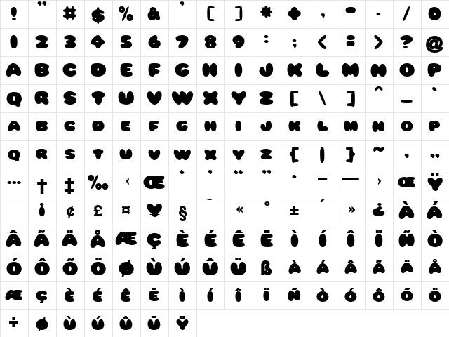 Bumblebee Regular  glyph index