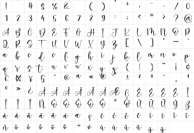 The Glowing Black Queen Regular  glyph index