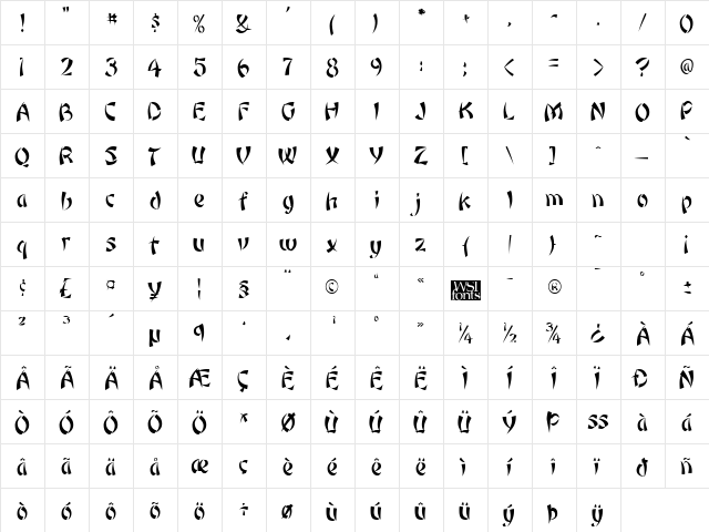 Orient Regular  glyph index