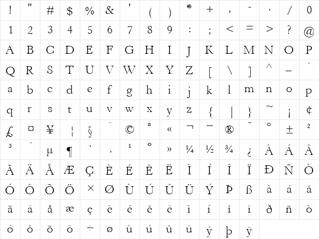 HorleyOldStyleMT-Light Light  glyph index