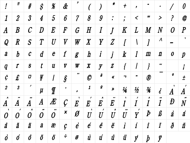 Cento Thin BoldItalic  glyph index
