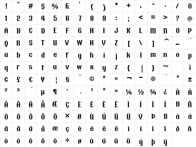 TangientSerifGD Regular  glyph index