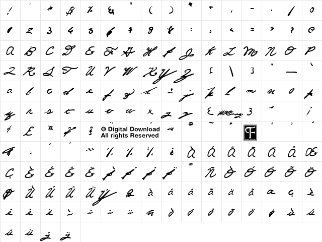 Kid Written Regular  glyph index