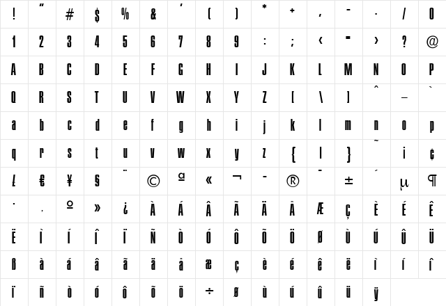 FrankBecker Regular  glyph index