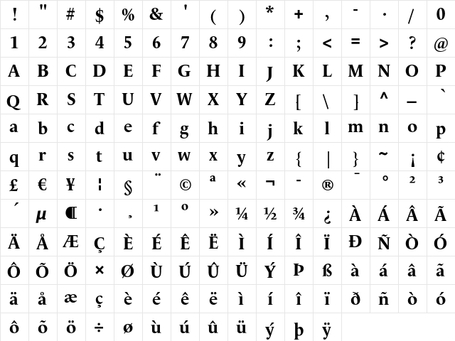 LeMonde Livre Bold  glyph index