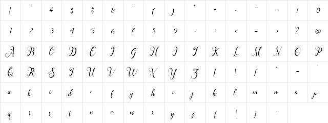 Hillah Script Regular  glyph index