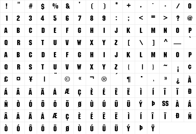 Motor Regular  glyph index