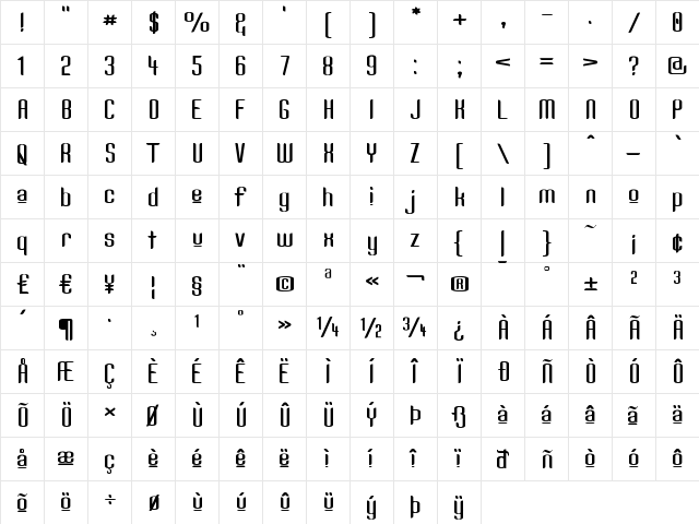 Kandide Upper Wide Regular  glyph index