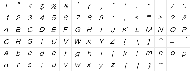 Bern Expanded Oblique 2 Regular  glyph index