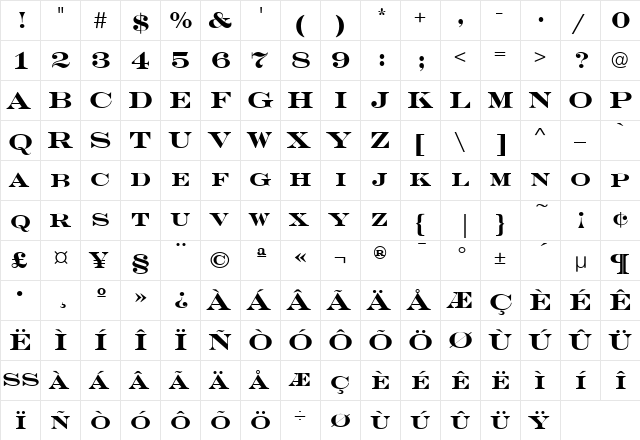 EngraversEF Regular  glyph index