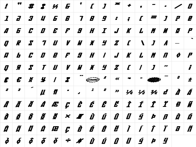Soviet Bold ExpItal Bold ExpItal  glyph index