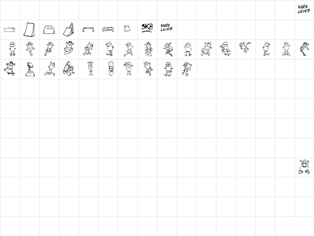 skatelove Regular  glyph index