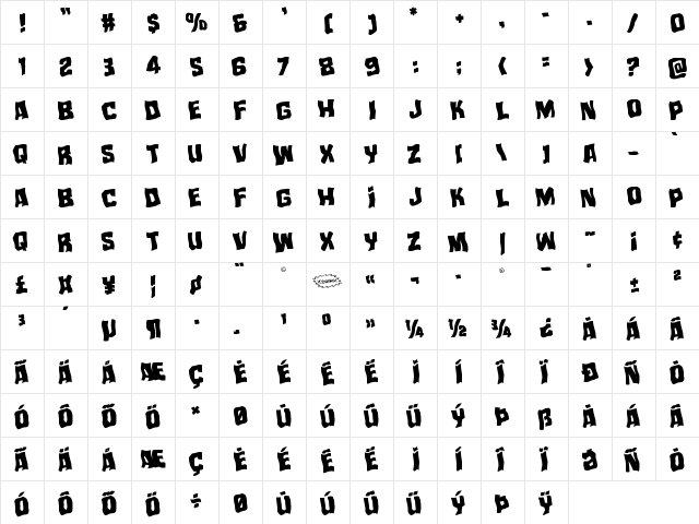 Mister Twisted Warped Regular  glyph index